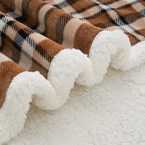 PU MEI Sherpa Fleece Throw Blanket 60" x 80" Reversible Plush Fluffy Large Big Blanket Lattice Flannel Blankets for All Season Use, Mocha Brown - Image 6