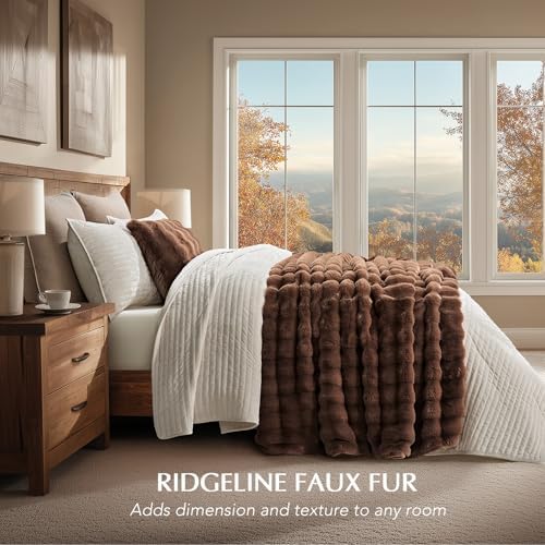 EverGrace Faux Rabbit Fur Bubble Throw Blanket, 60"x80", Chestnut - Image 2