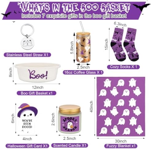 Mindsoft 7 Pcs Halloween Boo Gift Set Ghost Blanket Tumbler Socks, Purple - Image 2