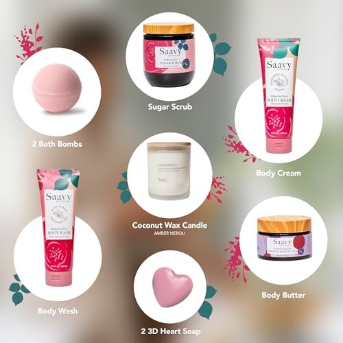 Mom Gifts Set Saavy Naturals - Plant-based Ingredients 9-Piece Spa Gift Set – Body Wash, Scrub & More –, Luxurious Spa Gift Basket for Women & Men – Mothers Day – Bulgarian Rose - Image 2