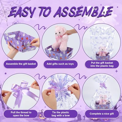 Maitys 12 Sets Halloween Empty Gift Baskets Bulk with Boo Cellophane Bags - Image 5