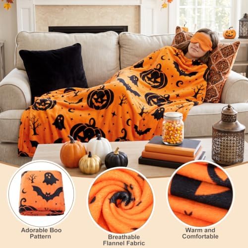 Willinglong 11 Pcs Halloween Basket Gifts for Women- Boo Gift Set with Scented Candle Mug Flannel Blanket Socks Sleep Mask Bracelet Hair Accessories Greeting Card for Mom Coworker Wife - Image 2