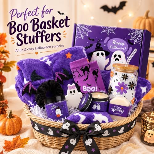 Boo Basket Stuffers for Women Teen Girls, Halloween Gifts for Women with Witch Mug Halloween Blanket and Relaxing Spa Gifts for Mom Wife Friends - Image 3