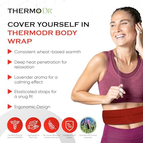 Microwavable Heating Pad for Neck, Back, & Shoulders - Heating Bean Bag Microwavable Pillow w/Elasticated Strap - Wheat & Lavender Aromatherapy Heating Pad Wrap - ThermoDR, Red - Image 3