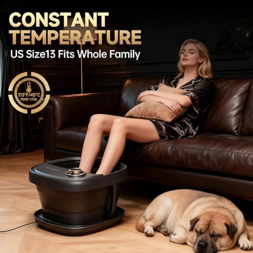 Deluxe Foot Bath Massage Spa with Temperature Control, Electric Heated Foot Soaking Tub for Professional Pedicure Foot Spa Massager with Bubbles, Remote Control and Shiatsu Rollers Black - Image 3