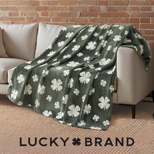 Lucky Brand 50" x 70" Plush Throw Blanket, Clover Green Blanket for Sofa or Bed - Image 4