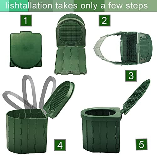 KINSPORY Camping Toilet, Portable Toilet for Adults & Kids, Foldable Potty & Outdoor Emergency Sanitation Products, Trash Can, Stool for Car Truck Camping Travel Hiking Fishing Long Trips (Green) - Image 2