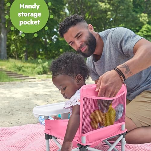 Bright Starts Pop 'N Sit Portable Booster, Indoor/Outdoor Use, Floor Seat with Feeding Tray, Pink, 6 Mos - 3 Yrs - Image 4