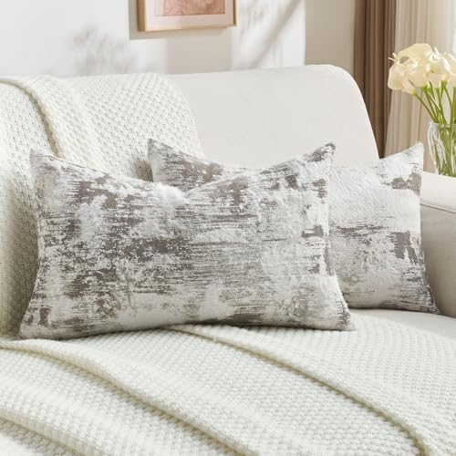 FUTEI Pack of 2 Faux Cashmere Throw Pillow Covers 12x20 Inch,Taupe White by FUTEI