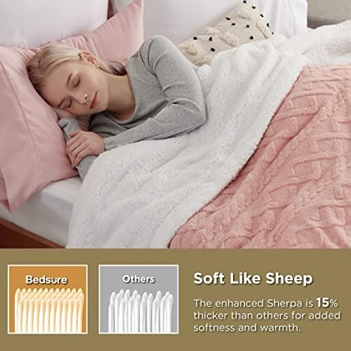 Bedsure Gentlesoft Sherpa Fleece Throw Blanket for Couch - Fluffy & Cozy Cable Jacquard Tufted Throw for Women Gift and Valentine Decor, Thick and Warm Blanket for Winter, Pink, 60x80 Inches - Image 3