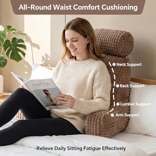 Reading Pillow for Bed with Adjustable Neck Support,XXL Khaki Flannel - Image 2