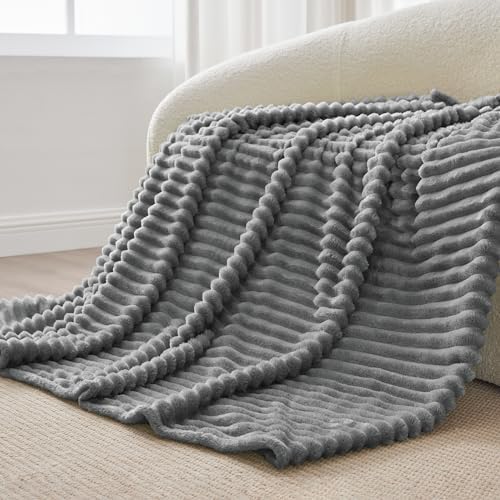BEDELITE Ribbed Twin Blanket for Couch & Bed, Grey, 60"x80" - Image 6