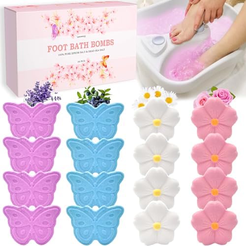 Bath Foot Bombs, 16 Pack Foot Soak with Bath Salt and Tea Tree Oil. Organic Natural Handmade Aroma Pure Essential Oil Bubble Foot Balls for Foot Callus, Dry Cracked, Stubborn Foot Odor Scent. by Lanwexy
