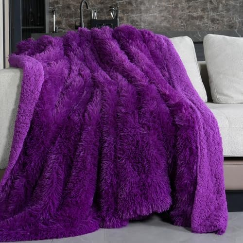 Pawque Faux Fur Sherpa Fleece Throw Blankets Twin Size 60x80 Inches, Purple by Pawque