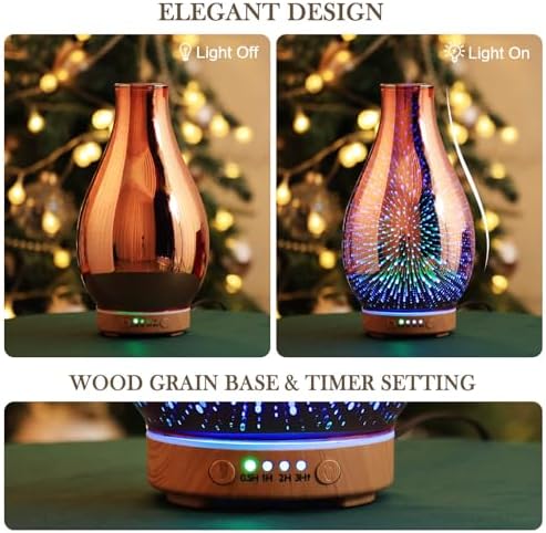 Porseme Essential Oil Diffuser 3D Glass Aromatherapy Ultrasonic Humidifier Cool Mist, Auto Shut-Off, Timer Setting, BPA Free for Home Office Hotel Yoga Gym Leisure SPA Gift 100ml - Image 4