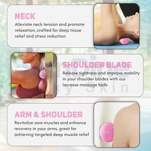 Lacrosse Massage Balls for Deep Tissue Massage - Release Tension Relieve Muscle Soreness Improve Flexibility - Ideal for Myofascial Release Trigger Point Therapy - 2Pack Yoga Balls by Sandine (Pink) - Image 4