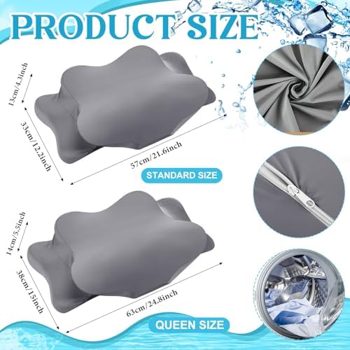 Hahafelt 2 Pcs Cooling Cervical Pillowcase with Zipper (Only Pillowcase) Ergonomic Cervical Neck Pillow Cover Breathable Cool Pillow Case for Side Back Stomach Sleepers(Dark Gray,Standard Size) - Image 2