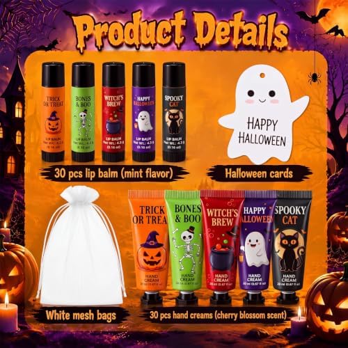 Batiyeer 30 set Halloween Gifts for Women Hand Cream and Lip Balm Set - Image 2
