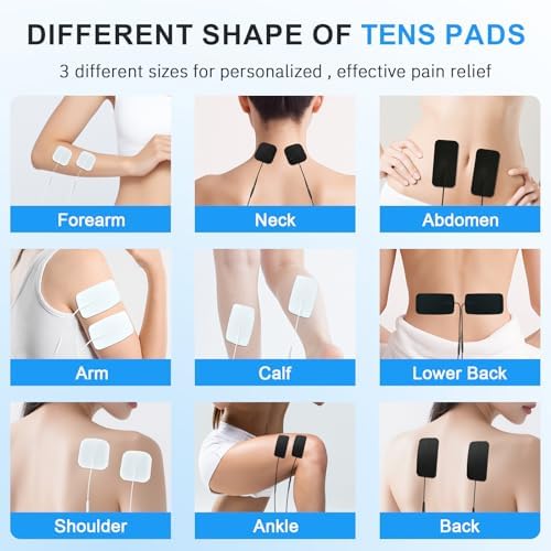 TENS Unit Reusable Electrode Pads for EMS Muscle Stimulator Massager, Self-Adhesive Latex-Free TENS Pads with Upgraded Self-Stick Performance for Electrotherapy, 10 Pairs 3 Sizes 2.0mm Pin - Image 4