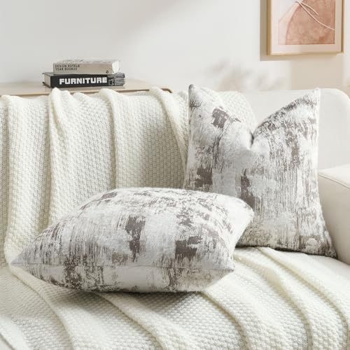 FUTEI Pack of 2 Faux Cashmere Throw Pillow Covers 12x20 Inch,Taupe White - Image 5