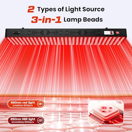Red Light Therapy for Body, 660nm 850nm Near Infrared Light Therapy Panel, 300 Dual Chip LED Device with 1500W of Power, Ideal for Body, Face, Improve Sleep, Skin Health, Includes Hanging Kit & Handle - Image 3