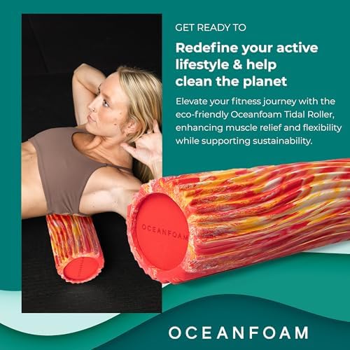 Oceanfoam Tidal Roller - Red, Gold & Natural Marbled - Muscle Massage Foam Roller for Back Pain & Stretching - Firm and Ergonomic Wide Wave Textured - Yoga, Athletics, & Wellness - Full Size, 20" x 5" - Image 3