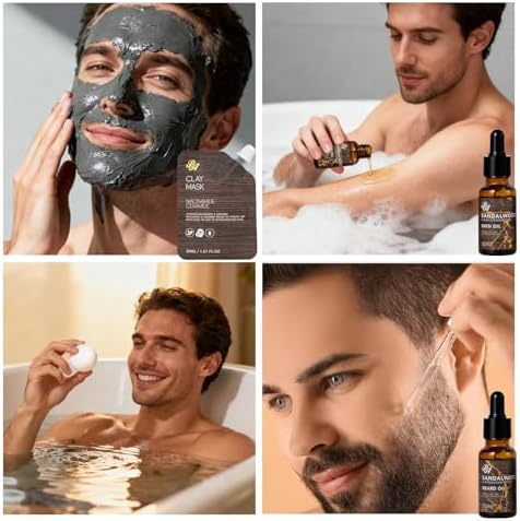 Sandalwood Beard Grooming Set For Men, 21 Pcs Facial Skin Care Set, Spa & Self-Care Gift Basket Set, Bath and Body Gift Set, Bath Bomb, Birthday, Christmas, Valentines, Father's Day Gift, Husband, Dad - Image 3
