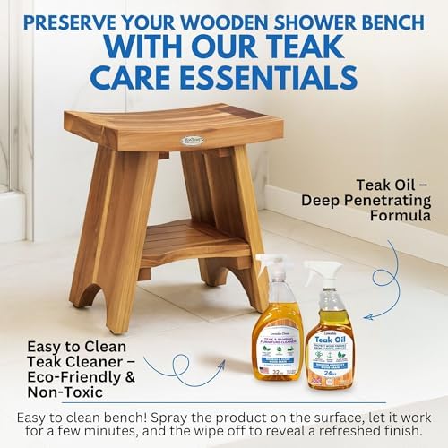 EcoDecors Harmony Gold 18" Teak Shower Bench, Fully Assembled - Image 6