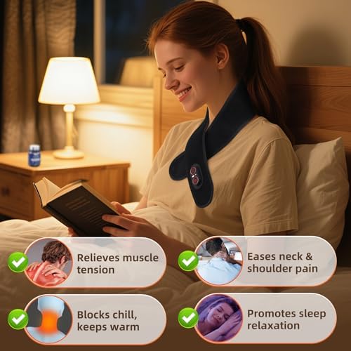 Cordless Neck Heating Pad for Pain, Neck Massager with 660nm 850nm Red Light, Heated Neck Wrap with 3000mAh Rechargeable, 3 Levels Heat & Massage, Black - Image 5
