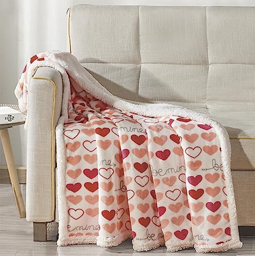 Elegant Comfort Luxury Valentine’s Day Sherpa Throw Blanket Ultra-Soft Cozy Velvet Pink Hearts Fleece Throw-Micromink Sherpa for Her, Wife, Girlfriend, Sherpa Reversible Blanket- Isabella - Image 2