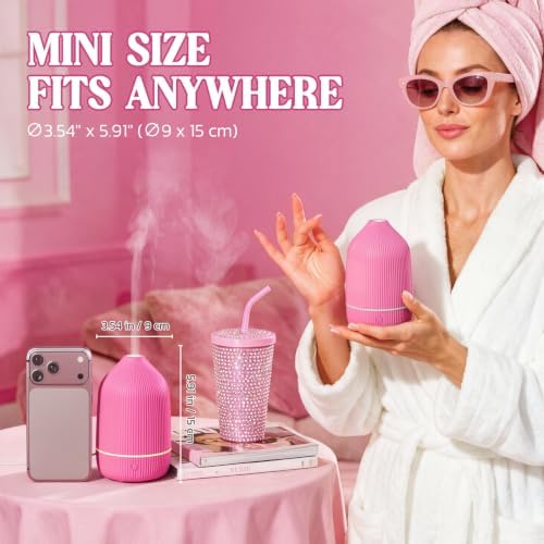 Essential Oil Diffuser, 100ml Aromatherapy Diffuser, Mini Ultrasonic Diffuser for Essential Oil, Home, Office, Cool Mist Humidifier with 7 Led Light, Auto Shut-Off, Pink - Image 2