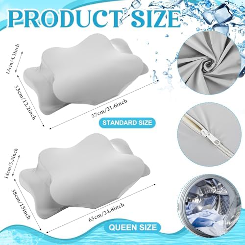 Hahafelt 2 Pcs Cooling Cervical Pillowcase with Zipper (Only Pillowcase) Ergonomic Cervical Neck Pillow Cover Breathable Cool Pillow Case for Side Back Stomach Sleepers(Gray,Queen Size) - Image 2