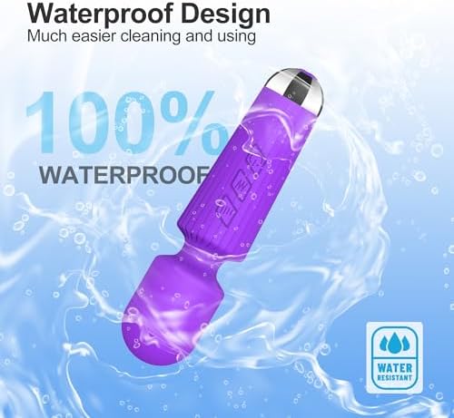 Mini Cordless Massager - 8 Intensity Levels & 20 Quiet ＆ Waterproof Vibration Modes, Handheld Wand Massage for Neck, Back, Shoulder, Muscle Pain Relief (Purple) - Image 4