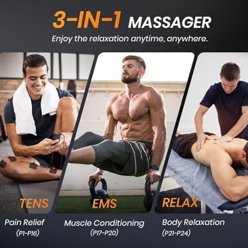 AVCOO 3-in-1 TENS Unit Muscle Stimulator for Pain Relief, 24 Modes, EVA Bag - Image 3