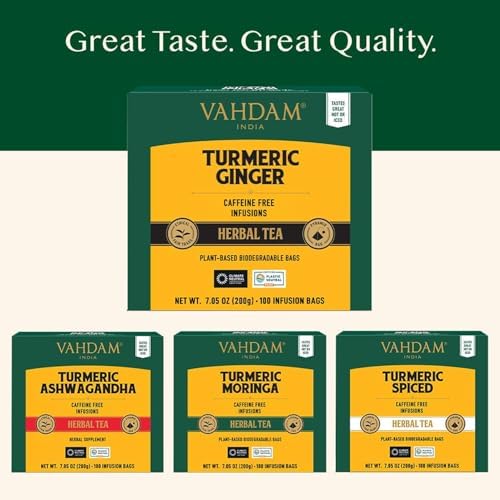 VAHDAM Organic Turmeric Ginger Herbal Tea Bags (100 Pyramid Tea Bags) Caffeine Free, Non GMO | 100% Pure Herbal Blend - Savory & Spicy, Plant-Based Teabags | Resealable Ziplock Pouch (Pack of 2) - Image 7