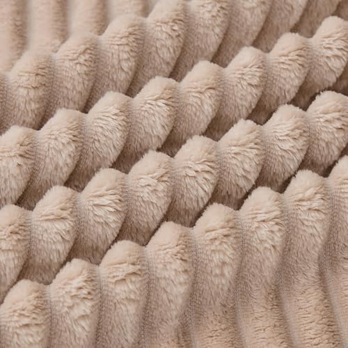 Bnuitland Fleece Throw Blanket, 300GSM Soft Warm Cozy Fluffy Throw for Babys & Pets, Stripe Pattern, All Season Sofa Bed Blanket for Home Decor, Light Camel 50"x70" - Image 7