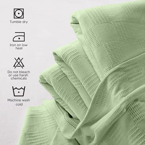 Utopia Bedding 100% Cotton Thermal Blanket Sage Green Queen, 90x90 Inches - Image 5
