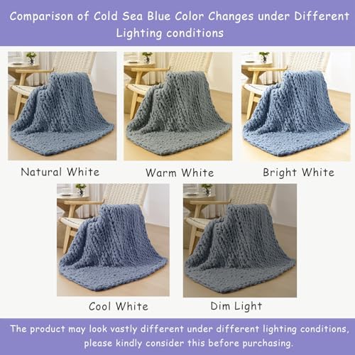 Bigacogo Chunky Knit Throw Blanket for Couch, 51x63 inches, Cold Sea Blue - Image 6