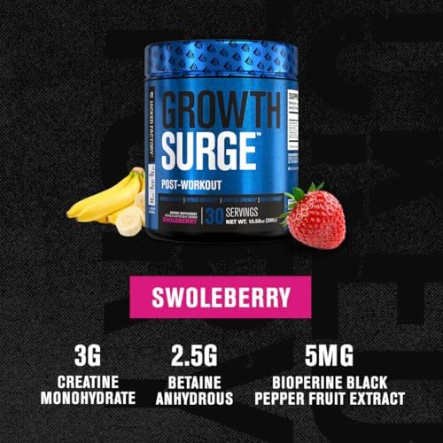 Jacked Factory Growth Surge Creatine Post Workout w/L-Carnitine - Daily Muscle Builder & Recovery Supplement with Creatine Monohydrate, Betaine, L-Carnitine L-Tartrate - 30 Servings, Swoleberry - Image 3