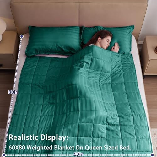 Weighted Blanket for Adults (15 lbs, 48" x 72", Glossy green Stripes) Heavy Blanket for Sleeping Perfect for 160-180 lbs, Twin Size Breathable Blanket with Premium Glass Bead, Machine Washable - Image 3