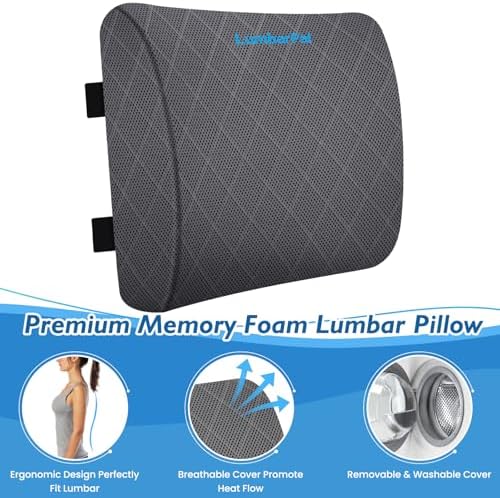Lumbar Support Pillow for Office Chair, Back Support, Memory Foam, Grey - Image 3