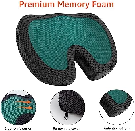 Amazon Basics Comfortable Seat Cushion for Office Chairs, Gel Enhanced Memory Foam, Non-Slip, Cooling Support for Long Sitting, Black - Image 3