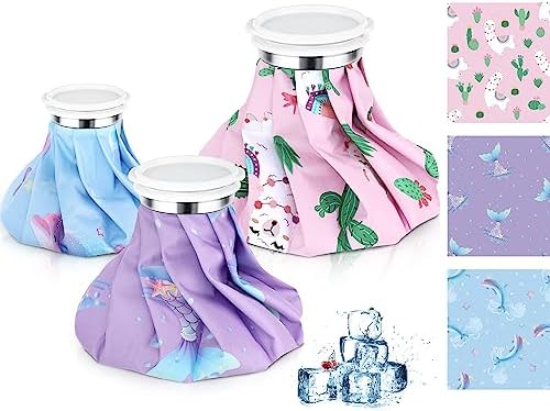 Shihanee 3 Pcs Ice Pack for Injuries, Reusable Hot Water Bag with Screw Top, Hot Cold for Sports Knee Head Leg Shoulder Back Injury, 6 Inch 9 Inch 10 Inch(Multicolor,Mermaid Style) by Shihanee