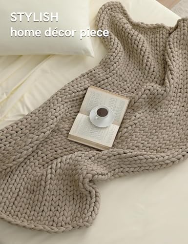 YnM Chunky Throw Blanket, Medium-Weight, Hand Knitted, Skin Friendly, Ventilated and Breathable, Machine Washable, Home Décor Piece for Couch, Sofa and Bed (Beige, 60x80 Inch) - Image 3
