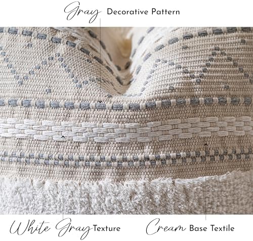 BlissBlush 20X54 Oversized Large Lumbar Pillow Cover for Bed, Rectangular Long Decorative Throw Pillowcase, Cotton Boho Accent Cushion with Gray Tufted Pattern and Tassels, Cream Neutral (Cover Only) - Image 4