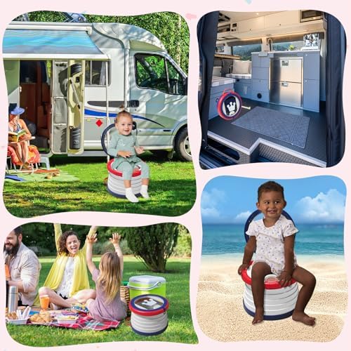 Portable Potty for Toddlers, Foldable Travel Potty with 5-Second Fold, Splash-Proof, Standalone Emergency Toilet with 3 Roll Waste Bags, Road Trips, Camping, Car, Outdoor (Red-blue) - Image 6