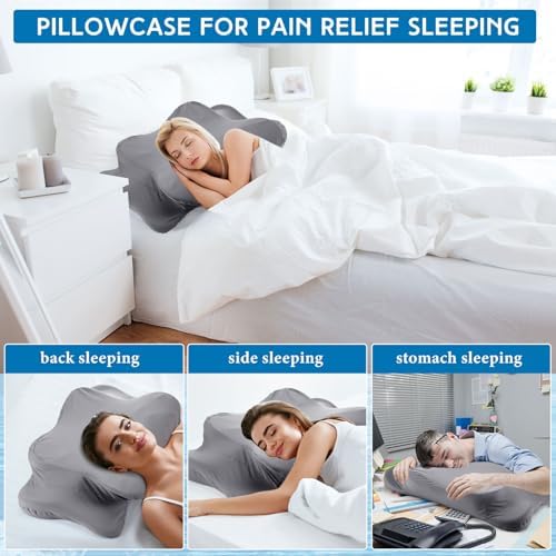 Hahafelt Cooling Cervical Pillowcase Cover with Envelope Closure (Only Pillow Case) Ergonomic Neck Pillowcase Smooth Soft Cool Pillow Cover for Side Back Stomach Sleepers(Dark Gray,Queen Size) - Image 5