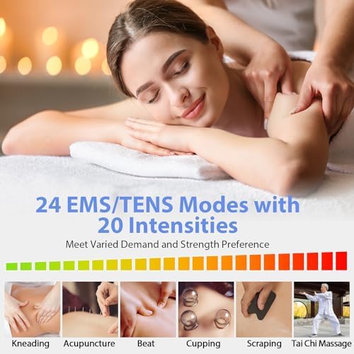 24 Modes Tens Unit Muscle Stimulator, Rechargeable Tens Machine with 8 Electrode Pads (American Gel), Electric Pulse Massager for Pain Relief Therapy(Blue) - Image 4