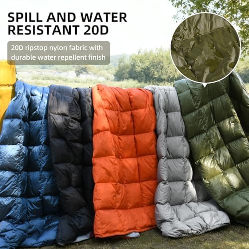 Down Camping Blanket - Lightweight, Packable, Warm & Puffy Outdoor Travel Quilt for Sleep, Hiking, Backpacking, Stadium, Festivals, Water-Resistant Sleeping Bag 55"x79" - Image 5