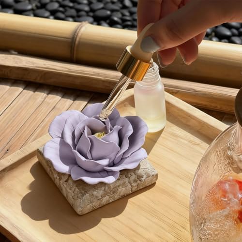 Ceramic Passive Essential Oil Diffuser, Aesthetic Desktop Handmade Flower & Concrete Base, Porcelain Aromatherapy Oils Diffuser for Home, Office, Yoga, Spa Room (Purple Peony) - Image 7